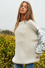 Sequin Sleeve Sweater Knit Tunic Top