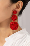 THREE GLASS BEAD DISKS DROP EARRINGS